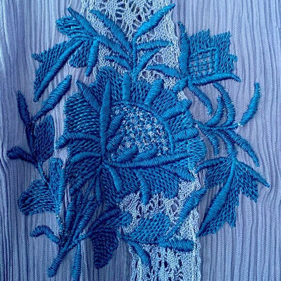 Sundance Led By Dreams Dress Blue Embroidered Floral Sheer XL Boho Old Money - Picture 6 of 12